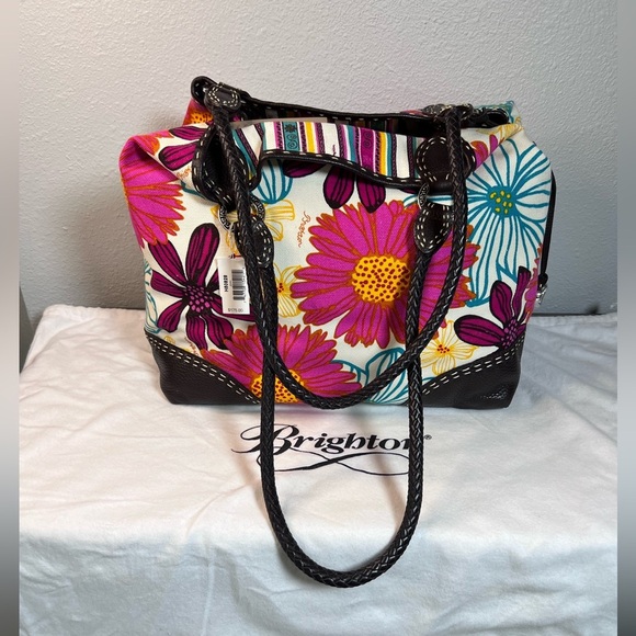 Brighton *NWT* Women’s Large Canvas Hand Bag  Braided Handles/Straps & Dust Bag - Picture 14 of 15